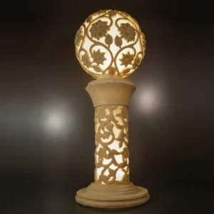 Sandstone Vine Ball Pillar Light with glowing fiber floral sphere