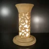 Sandstone Flared Vase Garden Light with glowing fiber vine pattern