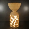 Sandstone Leaf Planter Light with glowing carved leaf pattern base