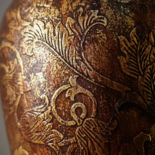 Golden Antique Fiber Lamp Pot with brown-gold leafing glow finish