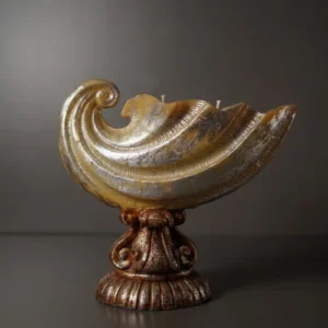 Silver Shell Lamp Pot with sculptural glowing wave shape