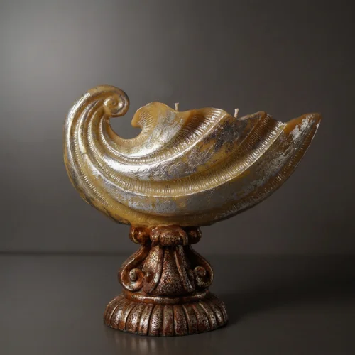 Silver Shell Lamp Pot with sculptural glowing wave shape