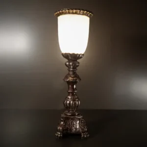 Antique Candlestick Table Lamp with frosted glass shade and silver-brown finish