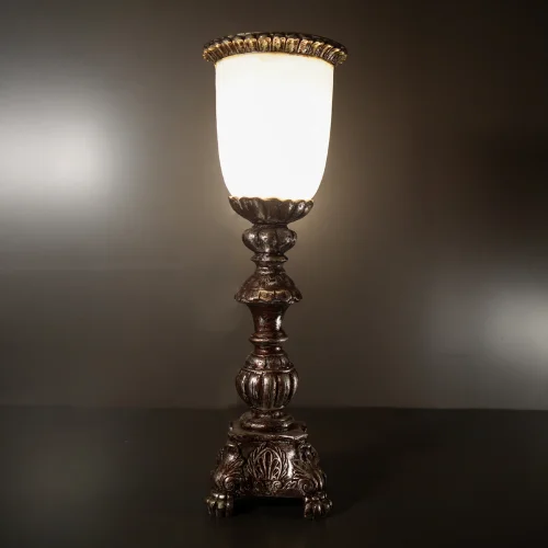 Antique Candlestick Table Lamp with frosted glass shade and silver-brown finish