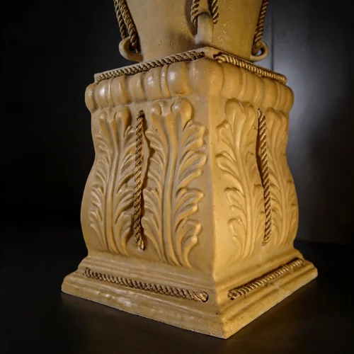 Sandstone Rope Lamp Base with carved leaf pedestal and rope trim
