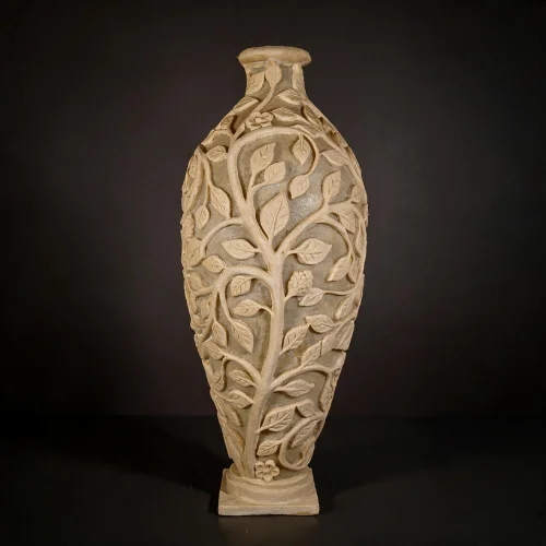 Sandstone Tree Vase Garden Light with glowing carved tree design