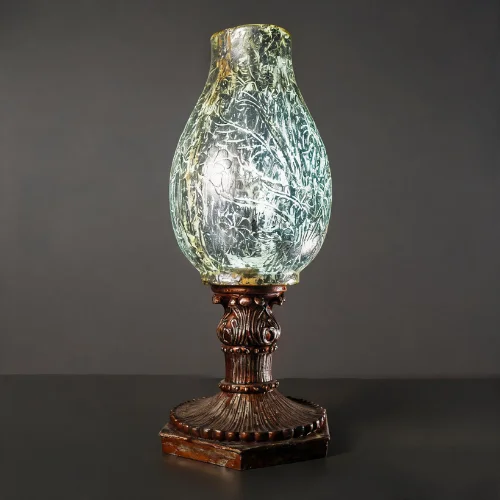 Frosted Glass Pedestal Lamp with textured shade and carved antique base