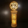 Sandstone Cylinder Pillar Garden Light with glowing fiber floral globe