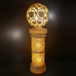 Sandstone Cylinder Pillar Garden Light with glowing fiber floral globe