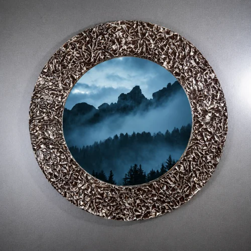 Round Aluminium Foil Mirror with handmade textured frame