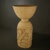 Sandstone Leaf Planter Light with glowing carved leaf pattern base