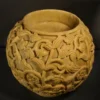 Sandstone Round Vine Planter with glowing carved floral pattern