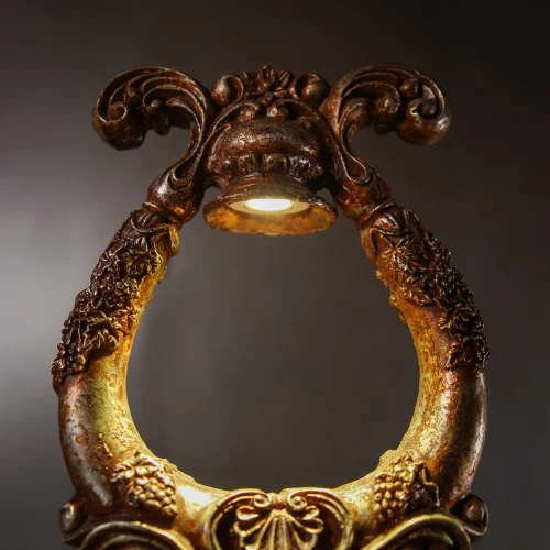 Antique Scroll Table Lamp with silver-brown scroll carving