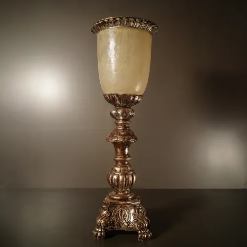 Antique Candlestick Table Lamp with frosted glass shade and silver-brown finish