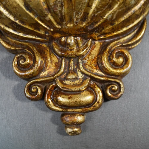 Golden Shell Wall Planter with scalloped shell top and antique finish