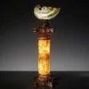 Fiber Pillar Shell Lamp with glowing column and silver-brown finish