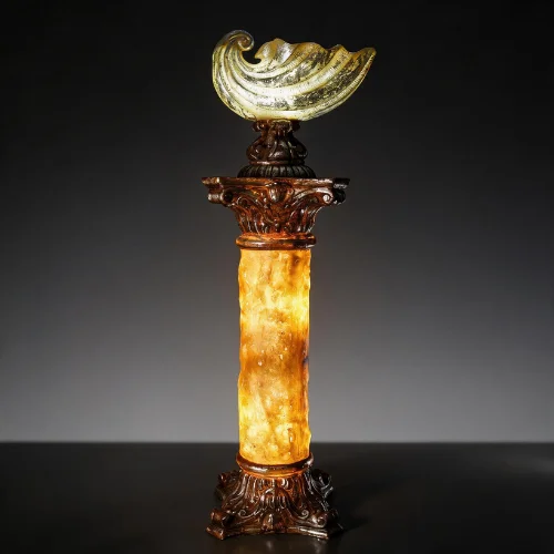 Fiber Pillar Shell Lamp with glowing column and silver-brown finish