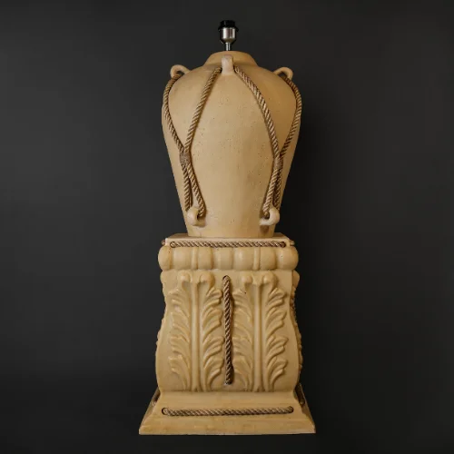 Sandstone Rope Lamp Base with carved leaf pedestal and rope trim