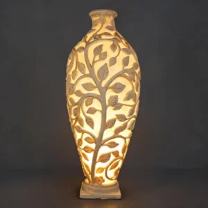 Sandstone Tree Vase Garden Light with glowing carved tree design