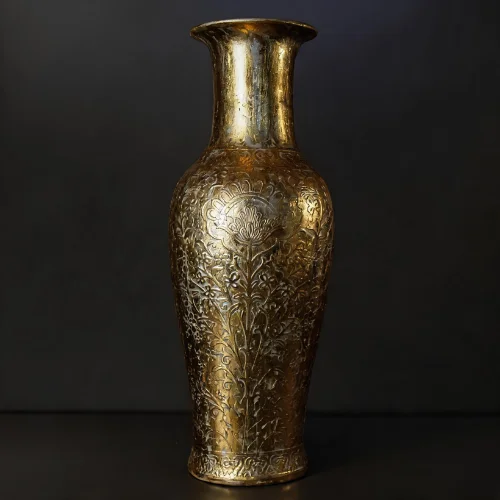 Golden Etched Floor Lamp with richly patterned golden glow finish