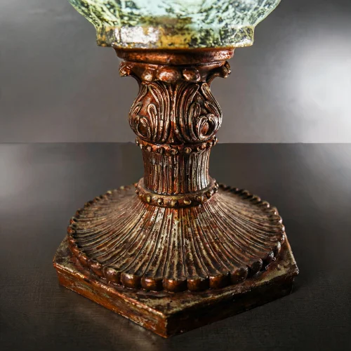 Frosted Glass Pedestal Lamp with textured shade and carved antique base
