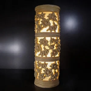 Sandstone Floral Cylinder Garden Light with glowing fiber floral panels