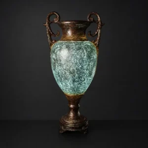 Silver Urn Floor Lamp with scrolled handles and glowing textured body