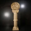 Sandstone Roman Pillar Garden Light with glowing fiber leaf-pattern globe