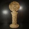 Sandstone Vine Ball Pillar Light with glowing fiber floral sphere
