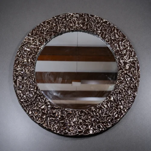 Round Aluminium Foil Mirror with handmade textured frame
