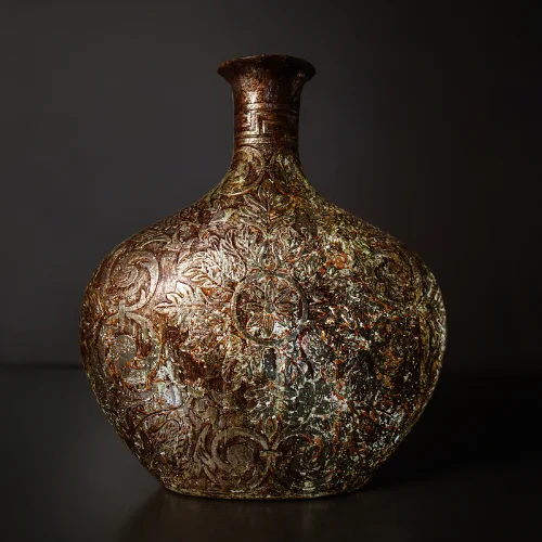 Fiber Textured Lamp Pot with antique glowing finish