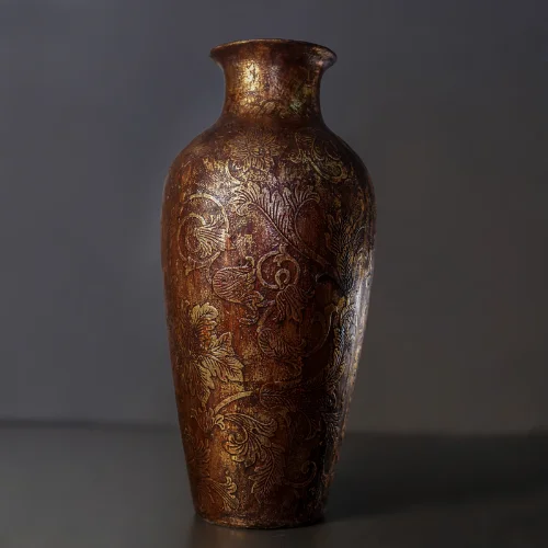 Golden Antique Fiber Lamp Pot with brown-gold leafing glow finish