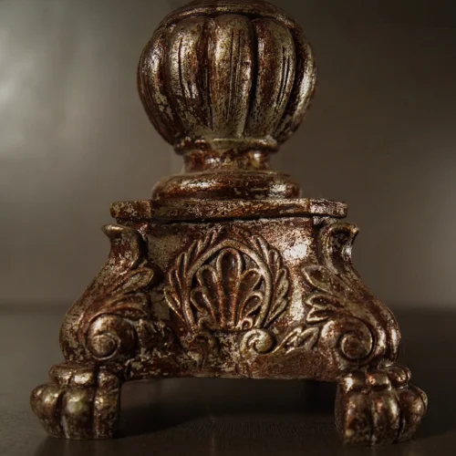 Antique Candlestick Table Lamp with frosted glass shade and silver-brown finish