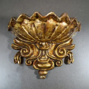 Golden Shell Wall Planter with scalloped shell top and antique finish