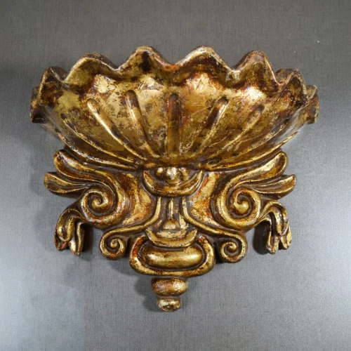 Golden Shell Wall Planter with scalloped shell top and antique finish