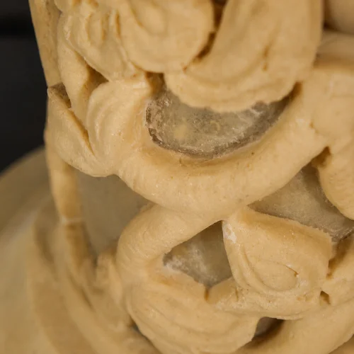 Sandstone Flared Vase Garden Light with glowing fiber vine pattern