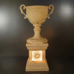 Sandstone Trophy Planter Pedestal with glowing floral base panel