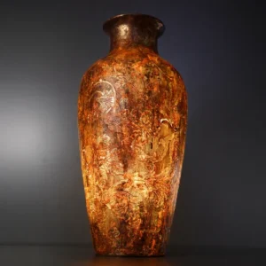Golden Antique Fiber Lamp Pot with brown-gold leafing glow finish