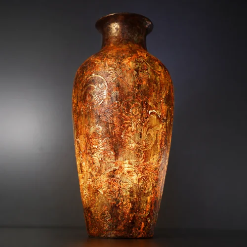 Golden Antique Fiber Lamp Pot with brown-gold leafing glow finish