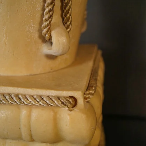 Sandstone Rope Lamp Base with carved leaf pedestal and rope trim