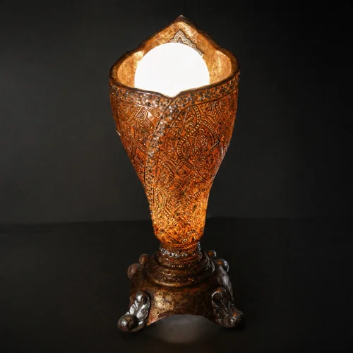 Golden Tulip Floor Lamp with glowing orb and jeweled antique finish