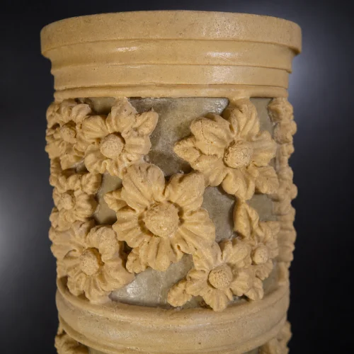 Sandstone Floral Cylinder Garden Light with glowing fiber floral panels