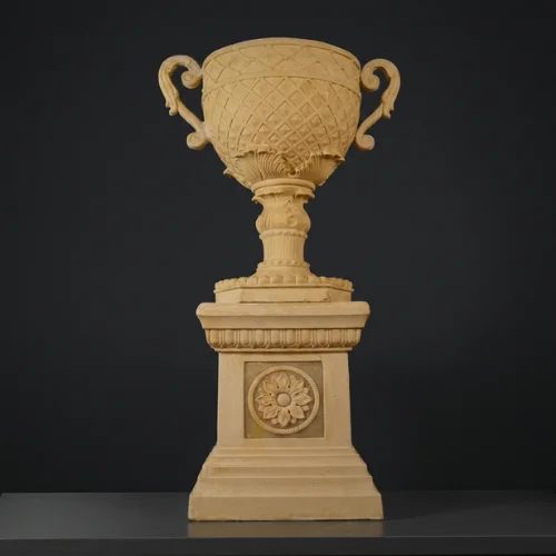 Sandstone Trophy Planter Pedestal with glowing floral base panel