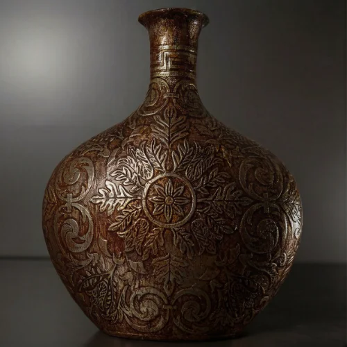 Fiber Textured Lamp Pot with antique glowing finish