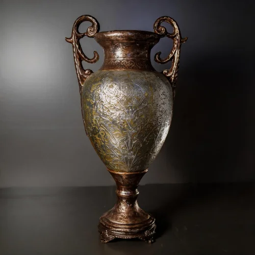 Silver Urn Floor Lamp with scrolled handles and glowing textured body