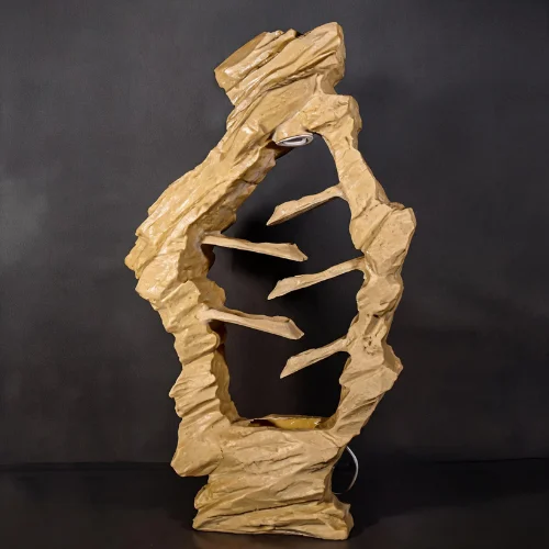 Sandstone Rock Floor Fountain with glowing natural cascade