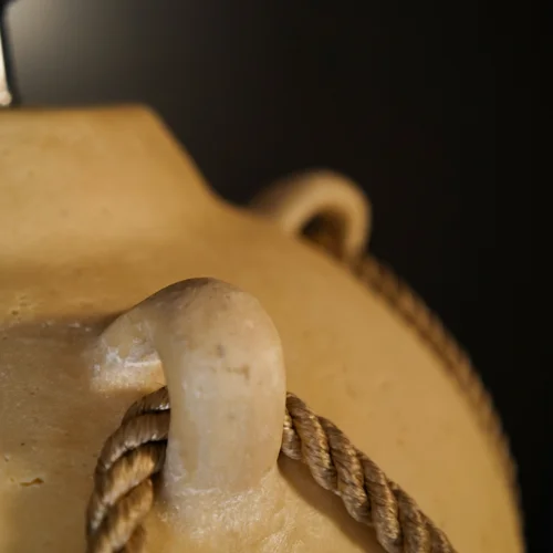 Sandstone Rope Lamp Base with carved leaf pedestal and rope trim