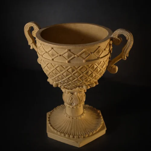 Sandstone Trophy Planter with carved diamond bowl and scrolled handles