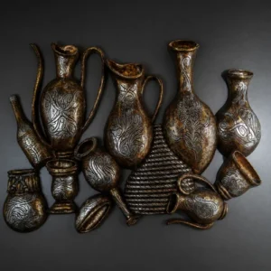Fiber Vase Cluster Wall Hanging with silver-golden antique finish
