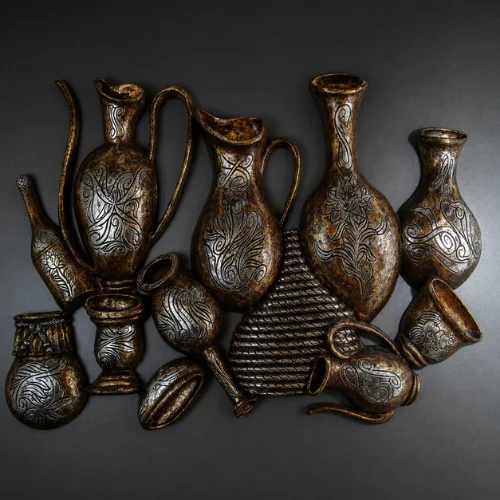 Fiber Vase Cluster Wall Hanging with silver-golden antique finish